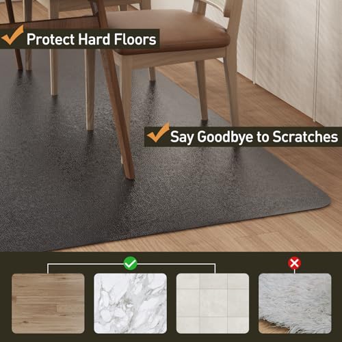Area Floor Mat for Home, 4'×6' Large Black No Slip Waterproof Vinyl Area Rug for Under Dining Room Table, Spill Resistant Hard Floor Protector Cover, Easy Clean Splat Mat for Under High Chair