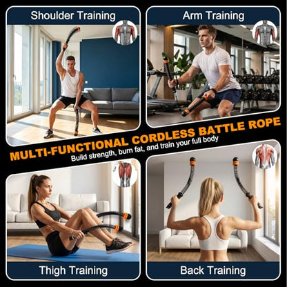 RYACO Ropeless Battle Ropes for Home Gym – Heavy Duty Portable Cordless Battle Ropes for HIIT,Strength& Low-Impact Aerobic Training for Men & Women,Equipped with Detachable Weight Rings, Counting Jump Ropes , Black