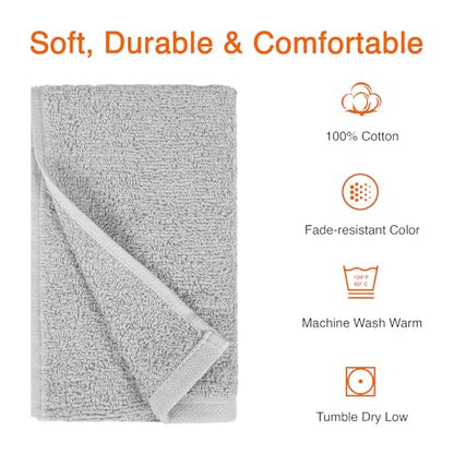 Amazon Basics Soft and Thick Cotton Hand Towels for Gym, 16 x 26 in, Gray, 12-Pack