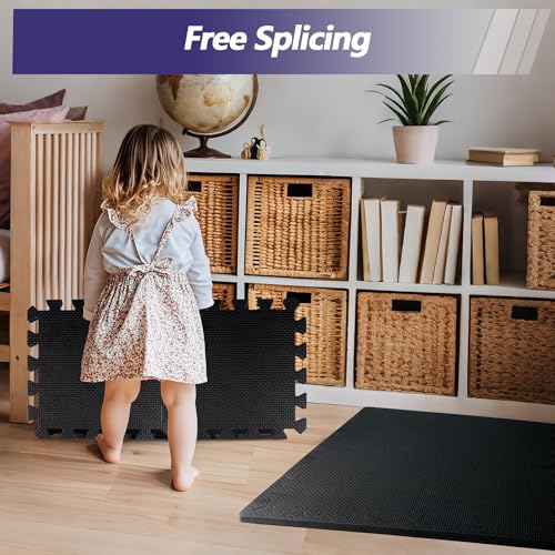 1/2 inch Thicked Gym Floor Mats (20 Sq Ft), 20 Tiles 12.6X12.6in High Density EVA Foam Gym Flooring for Home Gym, Weightlifting, Kids Play Area, Non-Slip, Free Splicing.
