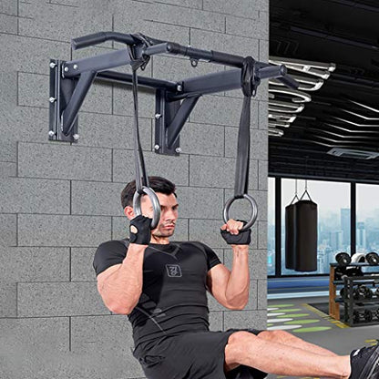 Wall Mounted Pull up Bar Multi-Grip Chin-up Station Home Gym Exercise Workout Equipment Strength Training Fitness Equipment Supports 600lbs - size: Pull up bar with Rings