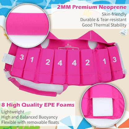 Kids Swim Vest Toddeler Floaties, Swim Floatation Jacket Training Vest for Boys Girls Age 2-9, Neoprene Swimming Aid with Adjustable Buoyancy & Safety Strap
