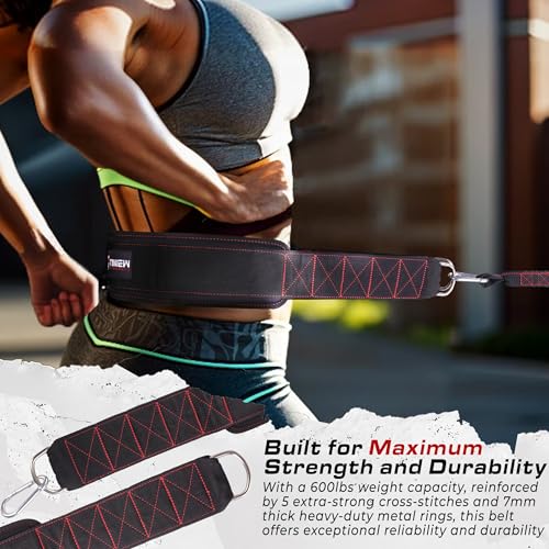 TAVIEW Sled Pulling Belt with Adjustable Closure, 2 Sled Pulling Straps & 4 Hooks – Ideal for Resistance Training, Strength