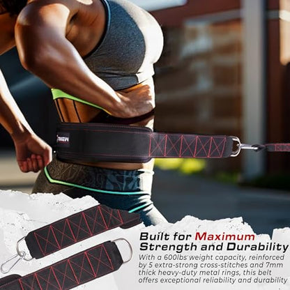 TAVIEW Sled Pulling Belt with Adjustable Closure, 2 Sled Pulling Straps & 4 Hooks – Ideal for Resistance Training, Strength