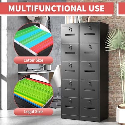 Metal File Cabinet with Drawer Heavy Duty Locking File Cabinets - color: Black, size: 68.3"H-5 drawers 5 locks