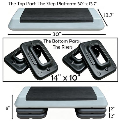 Aerobic Step Platform Height Adjustable Workout Step - color: Double-layer Base-Grey & Black