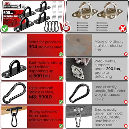 sprookber 304 Stainless Steel Pad Eye Snap Hook, M5 Ceiling Hook 500Lb,8Pcs - size: 2 Inch, style: Black Oval
