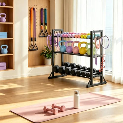 3-Tier Adjustable Dumbbell Rack Stand - Heavy-Duty Carbon Steel Weight Storage Organizer for Home Gym, Easy Assembly, 450 lb Capacity for Dumbbells & Kettlebells