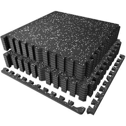 0.56" Rubber Top Gym Flooring, Heavy Duty Interlocking Gym Mats for Home Gym, Non-Slip Workout Mat, 24 x 24in Large Gym Floor Mat, Protect Floors from Weights & Equipment, 48 Sq Ft, Black/Grey - size: 12 Tiles (48 Sq Ft)