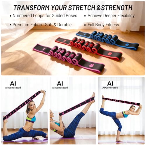 Fitness Resistance Band for Stretching and Yoga,Number Stretch Resistance Band,8-Section Elastic Stretching Strap with Clear Markings For Exercise,Physical Therapy,Full Body Stretching,Pilates-3PCS
