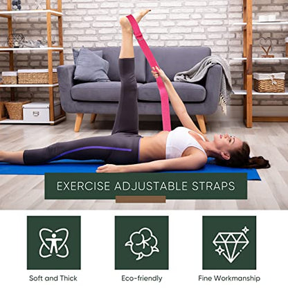 10 Pcs Yoga Strap 8ft Yoga Stretching Exercise Band Stretching Belt with Adjustable Metal D Ring Buckle Loop for Pilates, Dance, Physical Therapy, Gym Workout