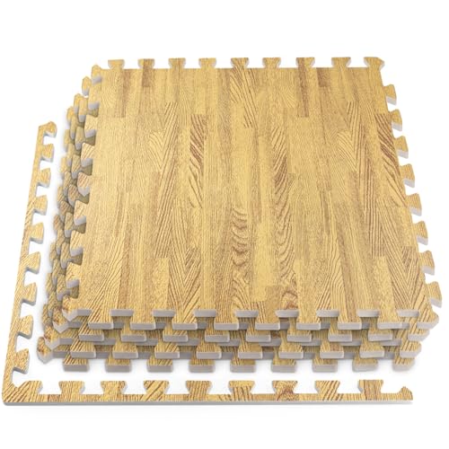 HomeCube USA 3/8 Inch Thick Interlocking Wood Grain Foam Floor Tiles for Home, Office, Workout Equipment Space, Commercial Areas, Anti-Fatigue Flooring Padding 24x24 in., Medium Oak 32 SQ Ft - 8 Tiles - color: Medium Oak, size: 32 Sq Ft (8 Tiles)