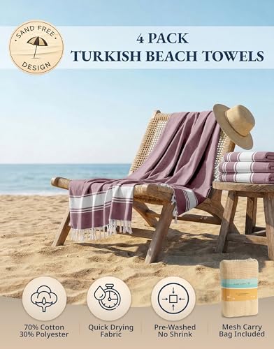 LANE LINEN Beach Towels 4 Pack - Beach Towels Oversized, Pre-Washed Extra Large Beach Towel, Quick Dry, No Sand Beach Towel, Pool Towels for Adults, 39"x71" - Wistful Mauve - color: 33: Wistful Mauve, size: Pack of 4