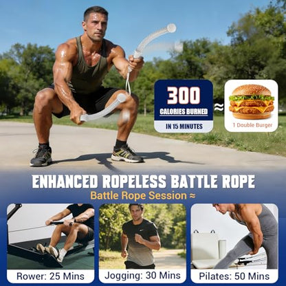 Weighted Ropeless Battle Ropes for Home Gym, Heavy Duty Portable Cordless Battle Rope with Grip Strengtheners & Poster, Battle Rope Sticks for HIIT, Strength & Quiet Cardio Training Men & Women(2PCS)