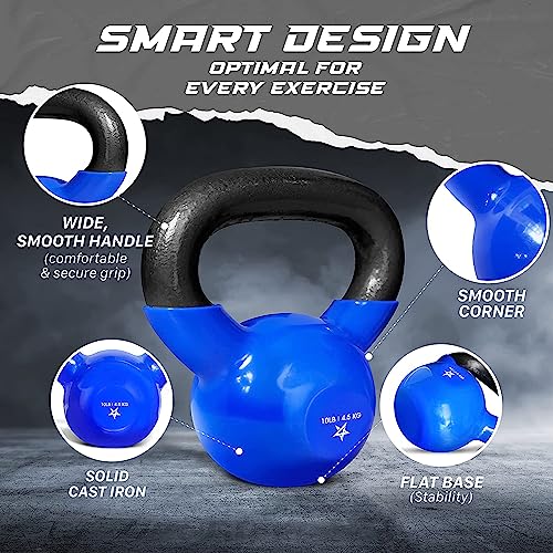 Yes4All Kettlebell, 5-100 LB Vinyl Coated Cast Iron Strength Training Kettlebells for Home Gym Exercises, Fitness, Full Body Workout Equipment, Push Ups, and Grip Strength - color: B. 10LB - Dark Blue, style: Vinyl Coated
