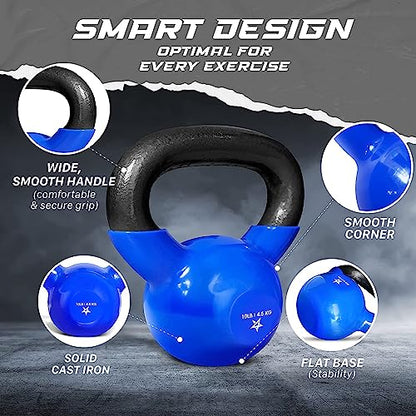 Yes4All Kettlebell, 5-100 LB Vinyl Coated Cast Iron Strength Training Kettlebells for Home Gym Exercises, Fitness, Full Body Workout Equipment, Push Ups, and Grip Strength - color: B. 10LB - Dark Blue, style: Vinyl Coated