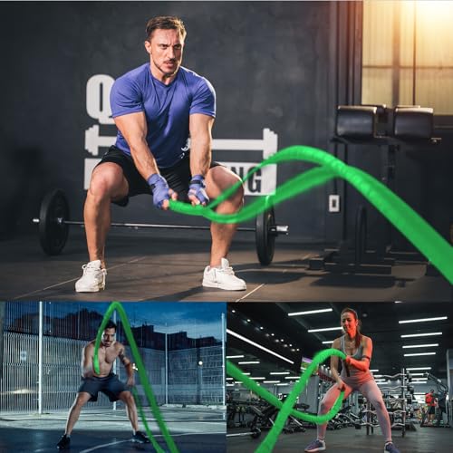 Battle Ropes Green Workout Rope 1.5inch Battle Ropes for Home Gym 30ft Exercise Ropes for Working Out Heavy Ropes for Exercise Training Weighted Rope Weighted Workout Rope Battle Rope - style: Green