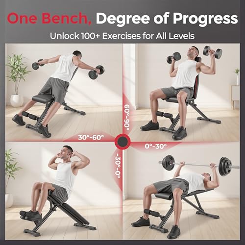 OPPSDECOR Adjustable Weight Bench, 900LBS Foldable Workout Bench with 18.5-Inch Seat Height for Home Gym — 8+4+2 Positions, Flat Incline Decline Bench Press for Dumbbell Strength Training, Compact Storage in Small Spaces