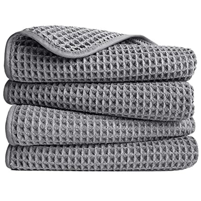 POLYTE 430 GSM Poly Blend Microfiber Quick Dry Waffle Hand Towel, 16x30 in - color: Gray