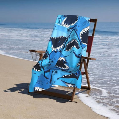 WIBUE Shark Microfiber Oversized Beach Towel, Lightweight Quick Dry Sandproof Towels 60”x30” for Swim Pool Yoga Gym Camping Beach Essentials Accessories Vacation Gift (Shark 1)