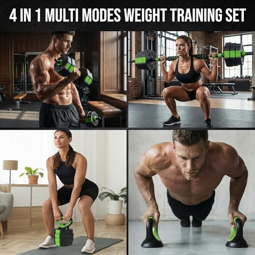 Adjustable Weight Set 88Lbs, 4-in-1 Dumbbell Set and Barbell Weight Set for Home Gym, Converts to Kettlebell & Push-Up Stand, Free Weights Dumbbells Set for Men & Women Full Body Workout