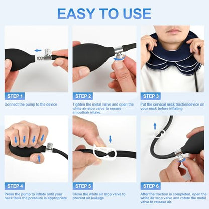 Inflatable & Adjustable Neck Traction Device with Neck Brace,Portable Cervical Traction Device for Instant Neck Pain Relief,Perfect for Home,Office,and Travel(Dark Blue)