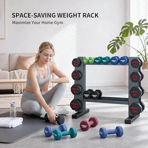 PROIRON Super Stable 4-Tier Dumbbell Rack, One Entire Piece of Steel Weight Rack for Home Gym, Heavy Duty 450LB Storage Holder, Compact Weight Rack (Dumbbell Rack Stand Only)