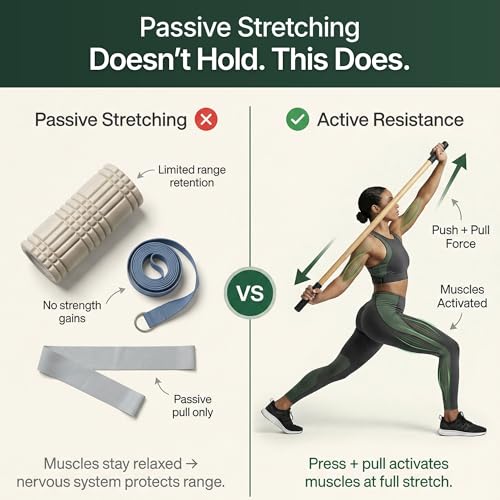 Yoga Stick - 5ft Bamboo Stretching Stick for Mobility, Flexibility, Balance with 20+ Video Tutorials, Stretching Equipment, Exercise Stick for Stretching, Posture Corrector, Physical Therapy Dowel Rod