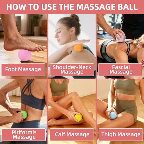 Massage Lacrosse Balls 2 Pack, Rubber Trigger Point Therapy Balls for Deep Tissue Myofascial Release, Plantar Fasciitis & Muscle Soreness Relief, Portable Pain Relief Tool (Light Pink and Grey) - color: Light Pink and Grey