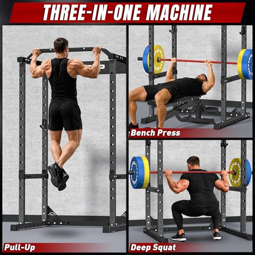 RitKeep RMAX 2250 Power Rack, 1200 lb Capacity Multi-Function Squat Rack and Weight Cage for Strength Training with Pull-Up Bar, Safety Bars, J-Hooks for Home Gym and Garage Gym