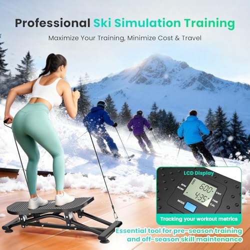 Balance Board for Adults, Rocking Stepper with Resistance Bands, 300LBS Portable Wobble Board, Quiet Side to Side Ski Simulator Trainer Exercise Machine for Home Gym Core Workout