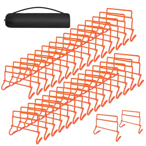Adjustable Agility Hurdles,4 Height Speed Training Hurdles, Portable Speed Training Equipment with Carry Bag for for Athletes,Kids,Soccer,Basketball - color: Orange 30 Pack