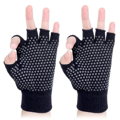 Fingerless Workout Pilates Gloves for Men and Women, Non-Slip Grip Fitness Gym Gloves Breathable Half Finger Exercise Glove for Yoga, Pilates, Cycling