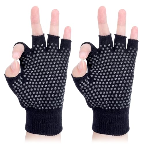 Fingerless Workout Pilates Gloves for Men and Women, Non-Slip Grip Fitness Gym Gloves Breathable Half Finger Exercise Glove for Yoga, Pilates, Cycling