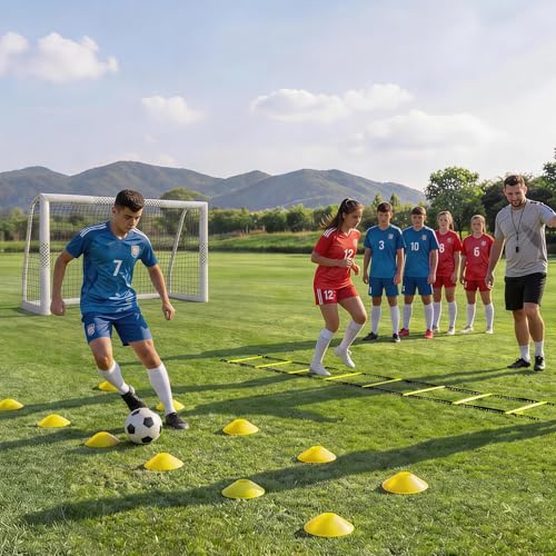 Soccer Goal for Backyard, 8x5/6x4 FT Heavy Duty Soccer Net with Safety Foam Padded Metal Post, Durable Goals with Training Set Agility Ladder & 12 Cones for Youth & Adults Practice - size: 8x5 FT