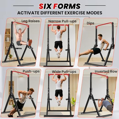 DOBESTS Power Tower Pull Up Bar Free Standing, Adjustable Foldable Pull Up Station, Home Gym Strength Training Equipment 700LBS - color: Black Style 3-Red Bar