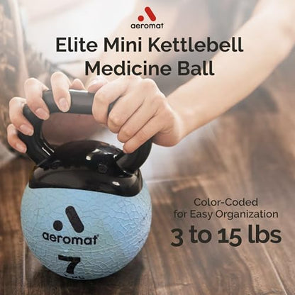 Aeromat Elite Mini Kettlebell Medicine Ball - 6" Diameter Weighted Exercise Ball for Training, Color-Coded Kettlebell Weight - color: Light Blue