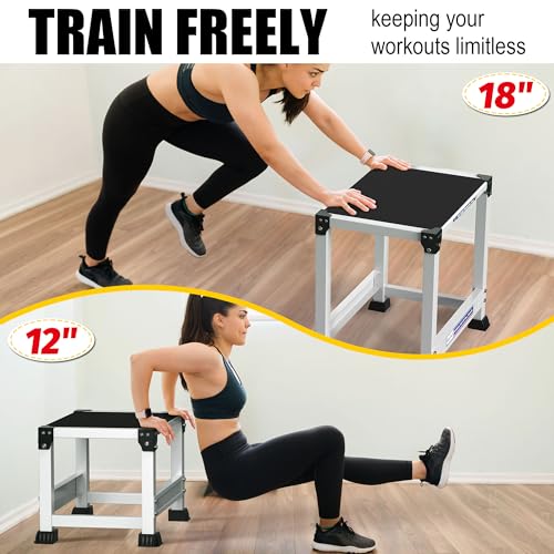 GanFindX Steel Plyometric Jump Box,12/18 Inch Heavy Duty Plyo Platform, Non-Slip Workout Step Box for Home Gym, Agility, Strength & Conditioning Training - size: 18"