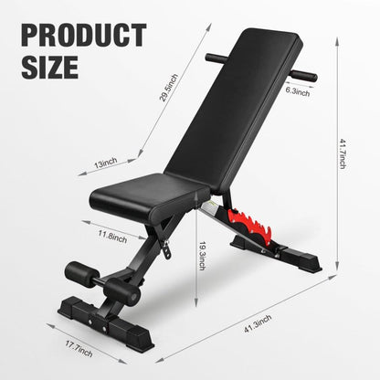 Adjustable Weight Bench for Home Gym Foldable Workout Bench 800lb Capacity Foldable Workout Bench Compact Small Dumbbell Bench Black for Full Body Workout