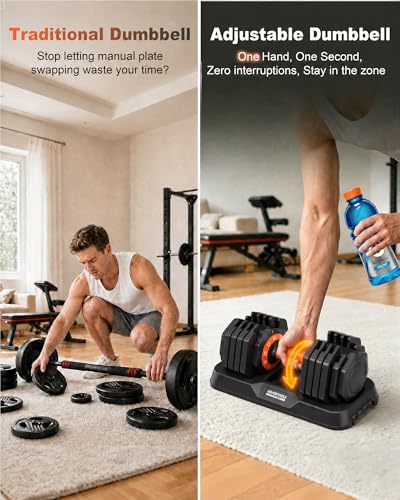 2026 Upgrade Adjustable Dumbbell Set 25lb/50lb, Small Increment in 3-6lb, 1 Hand Quick-Dial, 10-in-1 Adjustable Dumbbells with Tray, Anti-Slip Grip for Home Gym HIIT Strength Training - color: 25LB Pair