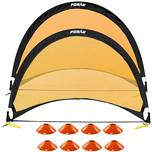 Poray Soccer Goal for Kid Easy-up Set of Two Portable Soccer Net 210D Oxford with 8 Field Marker Cones Extra Stakes Fun for Backyard and Soccer Training - color: Orange, size: 4FT