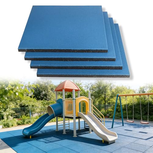 4 Pack Interlocking Tiles 20"x20"x1" Heavy Duty Rubber Tile Green Non-Slip Flooring Mat for Playground Park Gym Indoor and Outdoor, Cover 11.12 Sq.FT