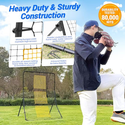 Heavy Duty Baseball Rebounder Net Fielding Trainer Pro Softball Pitch Back Bounce Pitchback for Ground, Line Drive, Fly Ball Return Settings - size: 6 x 4 ft