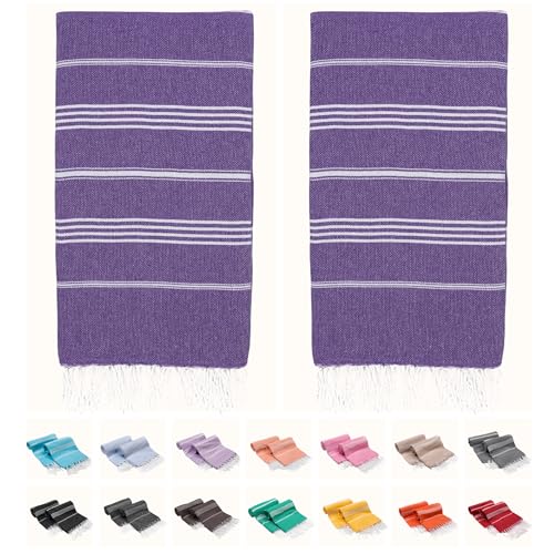 PARK & OZ Turkish Beach Towels 2-Pack – Oversized 100% Cotton Quick-Dry, Sand-Free & Ultra-Absorbent Blanket 72" x 40" – Lightweight Travel Towels for Beach, Pool, Spa, Gym, Camping & Home (Purple) - color: Purple