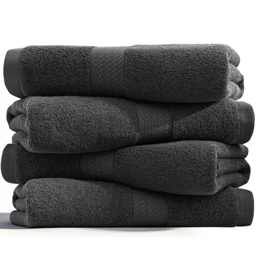 100% Cotton Hand Towel Set of 4, Oversized Ultra Soft Luxury Towels, Thick Plush, Absorbent Heavyweight, Guest Bath, Hotel, Spa, Home Bathroom, Shower,20" x 40" (Dark Grey) - color: Dark Grey