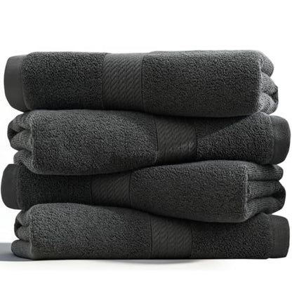 100% Cotton Hand Towel Set of 4, Oversized Ultra Soft Luxury Towels, Thick Plush, Absorbent Heavyweight, Guest Bath, Hotel, Spa, Home Bathroom, Shower,20" x 40" (Dark Grey) - color: Dark Grey