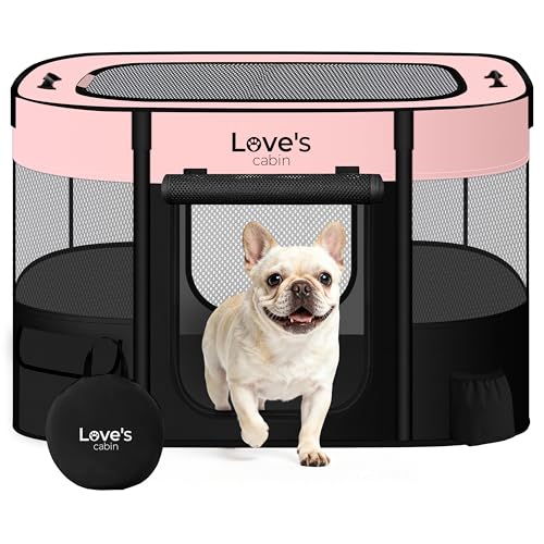 Love's cabin Pet Puppy Dog Playpen, Medium Dog Tent Crates Cage Indoor/Outdoor, Portable Exercise Playpen for Cat, Foldable Pop Up Dog Kennel Playpen with Carring Case (M, Pink) - color: Pink, style: Medium