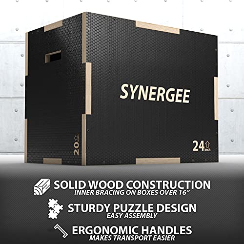 Synergee 3 in 1 Non-Slip Plyometric Box for Jump Training and Conditioning. Wooden Plyo and Soft Plyo Box All In One Jump Trainer. Sizes 20/18/16, 16/14/12 - color: Non-Slip - 30/24/20