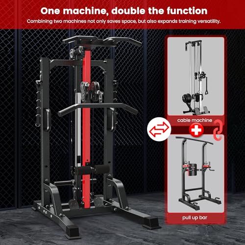 Pull Up Bar Power Tower Dip Station,Cable Machine-Integrated 450LBS Multi-Function Adjustable Height Fitness Strength Training Equipment for Home Gym Strength Training Equipment - color: Black01