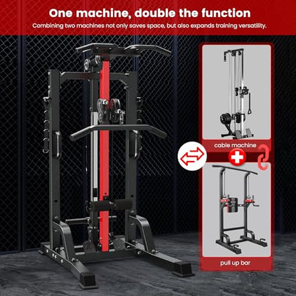 Pull Up Bar Power Tower Dip Station,Cable Machine-Integrated 450LBS Multi-Function Adjustable Height Fitness Strength Training Equipment for Home Gym Strength Training Equipment - color: Black01